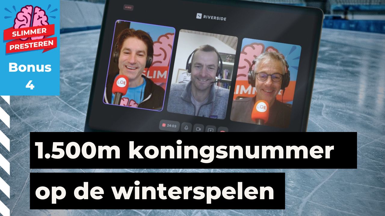 Hoofdvisual van Slimmer Presteren Podcast Bonus 4 met Jurgen van Teeffelen, Gerrit Heijkoop en Guido Vroemen over de 1500 meter schaatsen.